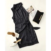image:imageZESICA Womens Satin Sleeveless Halter Tie Waist Wrap Bodycon Mini DressBlack