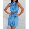 image:imageZESICA Womens Satin Sleeveless Halter Tie Waist Wrap Bodycon Mini DressBlue