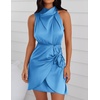 image:imageZESICA Womens Satin Sleeveless Halter Tie Waist Wrap Bodycon Mini DressBlue