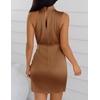 image:imageZESICA Womens Satin Sleeveless Halter Tie Waist Wrap Bodycon Mini DressBrown