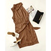 image:imageZESICA Womens Satin Sleeveless Halter Tie Waist Wrap Bodycon Mini DressBrown
