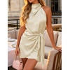 image:imageZESICA Womens Satin Sleeveless Halter Tie Waist Wrap Bodycon Mini DressChampagne