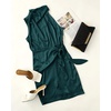 image:imageZESICA Womens Satin Sleeveless Halter Tie Waist Wrap Bodycon Mini DressEmeraldgreen