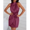image:imageZESICA Womens Satin Sleeveless Halter Tie Waist Wrap Bodycon Mini DressFuchsia
