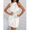 image:imageZESICA Womens Satin Sleeveless Halter Tie Waist Wrap Bodycon Mini DressIvory