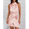 image:imageZESICA Womens Satin Sleeveless Halter Tie Waist Wrap Bodycon Mini DressLightpink