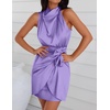 image:imageZESICA Womens Satin Sleeveless Halter Tie Waist Wrap Bodycon Mini DressPurple