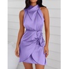image:imageZESICA Womens Satin Sleeveless Halter Tie Waist Wrap Bodycon Mini DressPurple