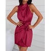 image:imageZESICA Womens Satin Sleeveless Halter Tie Waist Wrap Bodycon Mini DressRed
