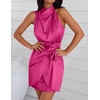 image:imageZESICA Womens Satin Sleeveless Halter Tie Waist Wrap Bodycon Mini DressRose