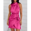 image:imageZESICA Womens Satin Sleeveless Halter Tie Waist Wrap Bodycon Mini DressRose