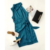 image:imageZESICA Womens Satin Sleeveless Halter Tie Waist Wrap Bodycon Mini DressTeal