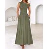 image:imageZESICA Womens Sleeveless One Shoulder Maxi Dress with PocketsArmygreen