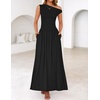 image:imageZESICA Womens Sleeveless One Shoulder Maxi Dress with PocketsBlack