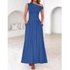 image:imageZESICA Womens Sleeveless One Shoulder Maxi Dress with PocketsBlue