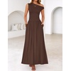 image:imageZESICA Womens Sleeveless One Shoulder Maxi Dress with PocketsBrown