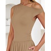 image:imageZESICA Womens Sleeveless One Shoulder Maxi Dress with PocketsLightkhaki