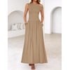 image:imageZESICA Womens Sleeveless One Shoulder Maxi Dress with PocketsLightkhaki