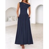 image:imageZESICA Womens Sleeveless One Shoulder Maxi Dress with PocketsNavy