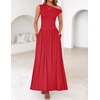 image:imageZESICA Womens Sleeveless One Shoulder Maxi Dress with PocketsRed