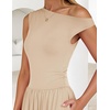image:imageZESICA Womens Sleeveless One Shoulder Maxi Dress with PocketsSand