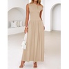 image:imageZESICA Womens Sleeveless One Shoulder Maxi Dress with PocketsSand