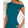 image:imageZESICA Womens Sleeveless One Shoulder Maxi Dress with PocketsTeal