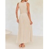 image:imageZESICA Womens Sleeveless Ribbed Knit Tie Waist A Line Maxi Sweater DressesApricot