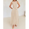 image:imageZESICA Womens Sleeveless Ribbed Knit Tie Waist A Line Maxi Sweater DressesApricot