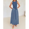 image:imageZESICA Womens Sleeveless Ribbed Knit Tie Waist A Line Maxi Sweater DressesDustyblue