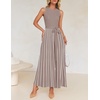 image:imageZESICA Womens Sleeveless Ribbed Knit Tie Waist A Line Maxi Sweater DressesKhaki