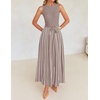image:imageZESICA Womens Sleeveless Ribbed Knit Tie Waist A Line Maxi Sweater DressesKhaki