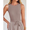 image:imageZESICA Womens Sleeveless Ribbed Knit Tie Waist A Line Maxi Sweater DressesKhaki