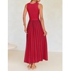 image:imageZESICA Womens Sleeveless Ribbed Knit Tie Waist A Line Maxi Sweater DressesRed