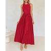 image:imageZESICA Womens Sleeveless Ribbed Knit Tie Waist A Line Maxi Sweater DressesRed