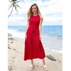 image:imageZESICA Womens Sleeveless Ribbed Knit Tie Waist A Line Maxi Sweater DressesRed