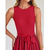 image:imageZESICA Womens Sleeveless Ribbed Knit Tie Waist A Line Maxi Sweater DressesRed