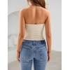 image:imageZESICA Womens Striped Strapless Crop Knit Tube TopsApricot