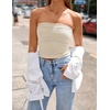 image:imageZESICA Womens Striped Strapless Crop Knit Tube TopsApricot