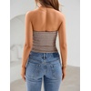 image:imageZESICA Womens Striped Strapless Crop Knit Tube TopsBrown
