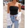 image:imageZESICA Womens Striped Strapless Crop Knit Tube TopsSolidblack