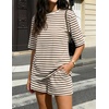 image:imageZESICA Womens Summer 2 Piece Stripe Short Sets Lounge Workout Beach OutfitsBrown