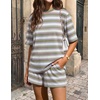 image:imageZESICA Womens Summer 2 Piece Stripe Short Sets Lounge Workout Beach OutfitsGreen