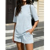 image:imageZESICA Womens Summer 2 Piece Stripe Short Sets Lounge Workout Beach OutfitsLight Blue