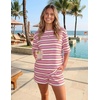 image:imageZESICA Womens Summer 2 Piece Stripe Short Sets Lounge Workout Beach OutfitsPurple