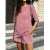 image:imageZESICA Womens Summer 2 Piece Stripe Short Sets Lounge Workout Beach OutfitsRed