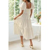 image:imageZESICA Womens Summer Boho Gingham Puff Sleeve Square Neck Beach Midi DressBeige