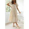 image:imageZESICA Womens Summer Boho Gingham Puff Sleeve Square Neck Beach Midi DressBeige