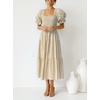 image:imageZESICA Womens Summer Boho Gingham Puff Sleeve Square Neck Beach Midi DressBeige