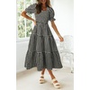 image:imageZESICA Womens Summer Boho Gingham Puff Sleeve Square Neck Beach Midi DressBlack